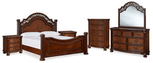 Load image into Gallery viewer, Lavinton California King Poster Bed with Mirrored Dresser, Chest and 2 Nightstands
