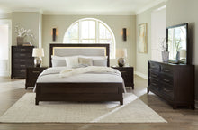 Load image into Gallery viewer, Neymorton Queen Upholstered Panel Bed with Mirrored Dresser
