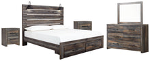 Load image into Gallery viewer, Drystan King Panel Bed with Storage with Mirrored Dresser and 2 Nightstands
