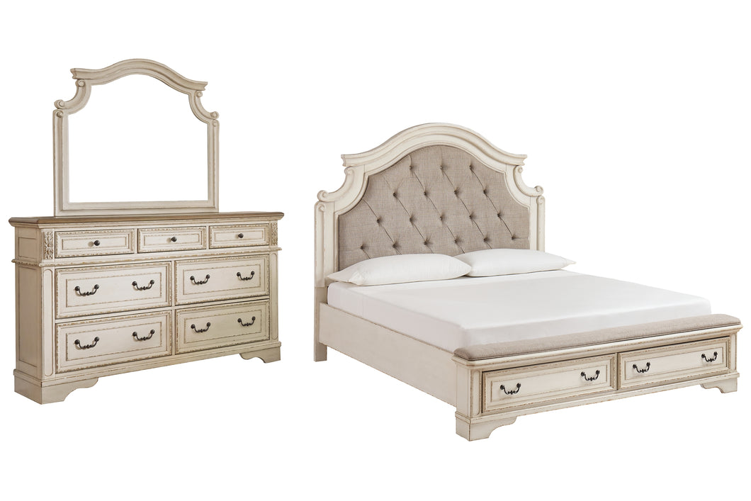 Realyn California King Upholstered Bed with Mirrored Dresser