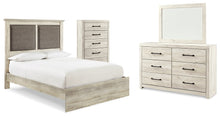 Load image into Gallery viewer, Cambeck King Upholstered Panel Bed with Mirrored Dresser and Chest
