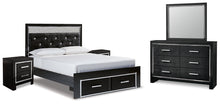 Load image into Gallery viewer, Kaydell Queen Upholstered Panel Storage Bed with Mirrored Dresser and 2 Nightstands
